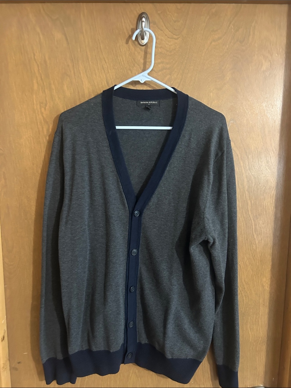 Banana Republic Men's Charcoal Cardigan with Navy Trim